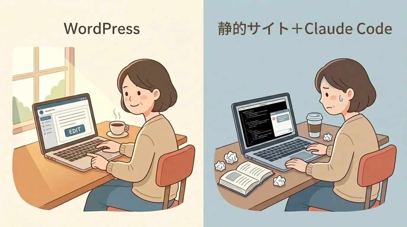 WordPressの管理画面でサッと直す気軽さ vs Claude Codeでの再アップロード作業の対比