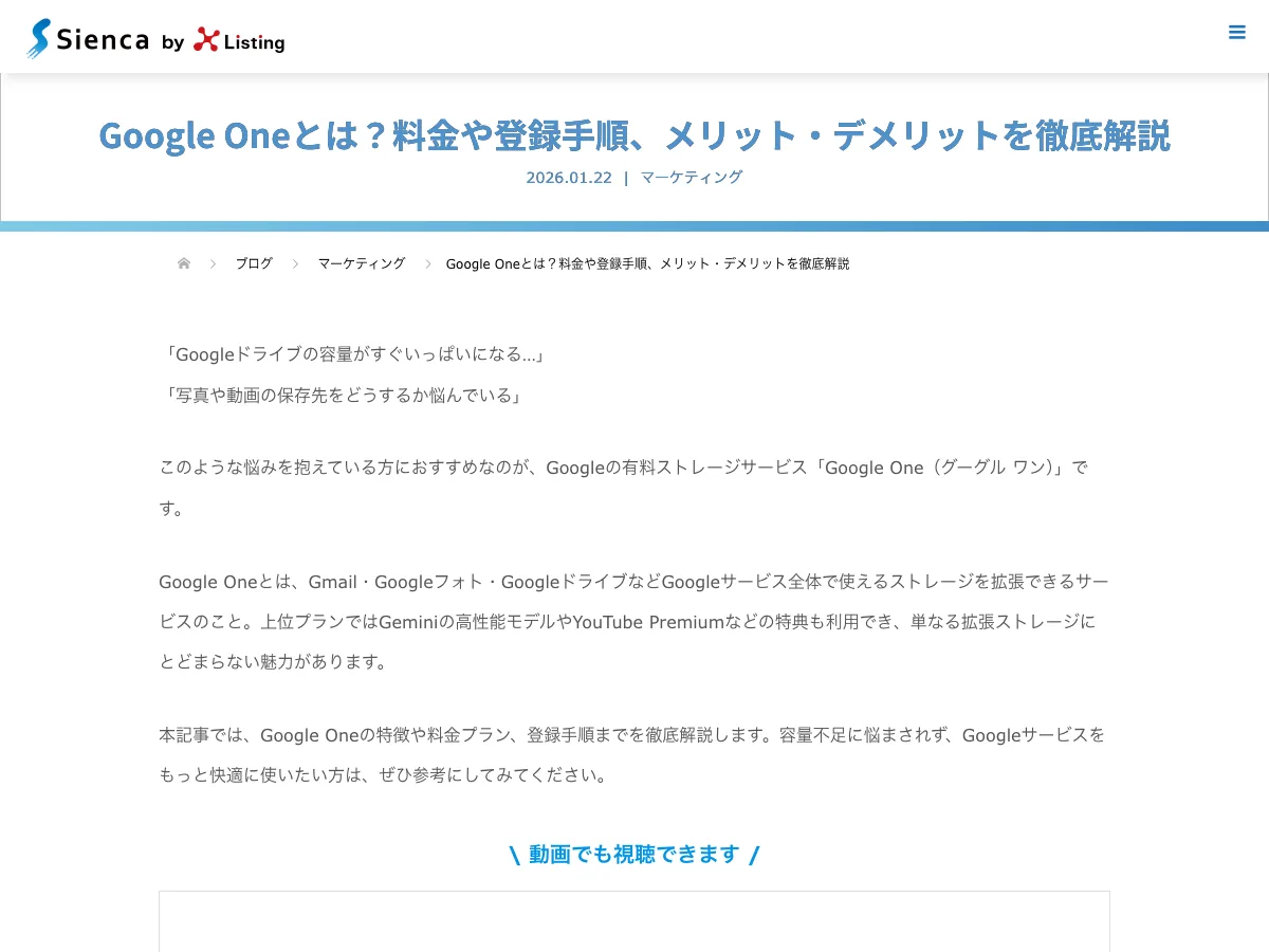 検証に使ったGoogle One料金まとめページ